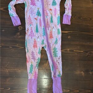 Little Sleepies Pink Merry and Bright Christmas Tree Print Zippy